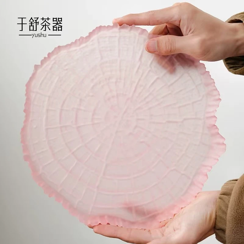 粉色圆形茶盘干泡盘功夫茶具干泡台家用客厅女性专用小号单个