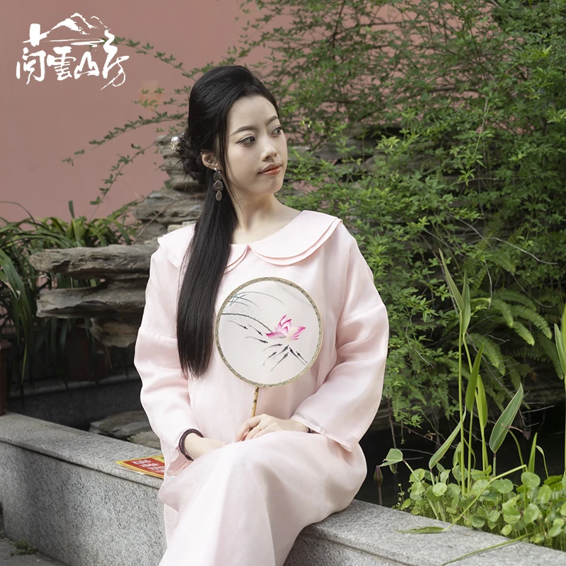 问云山房【诗语】方块花款娃娃领100%桑蚕丝提花工艺连衣裙夏季夏装