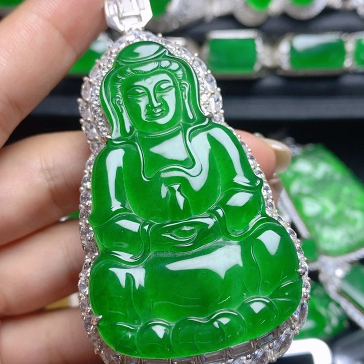 翡翠银S925镶嵌挂件观音