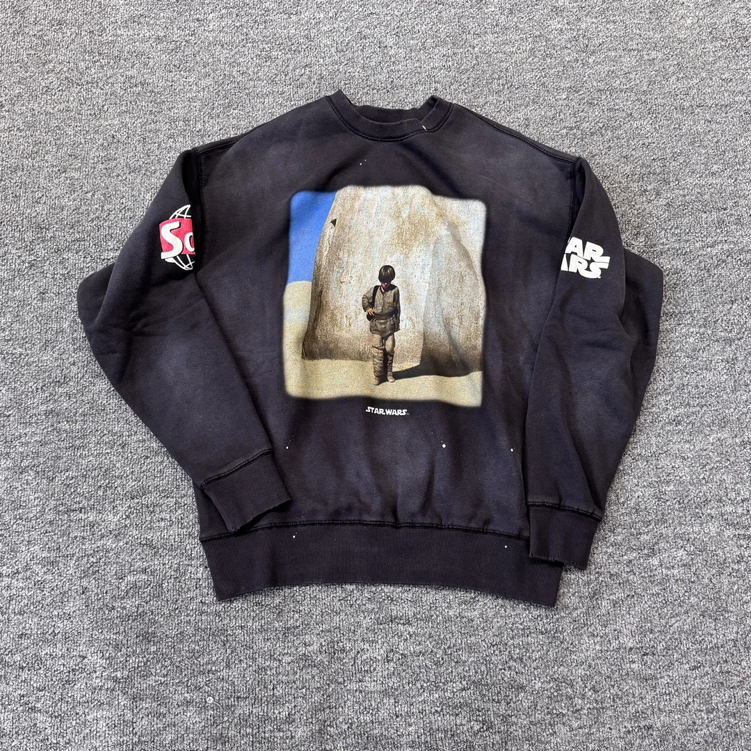 SAINT三方联名款电影海报印花维达黑武士加绒圆领宽松卫衣男（）