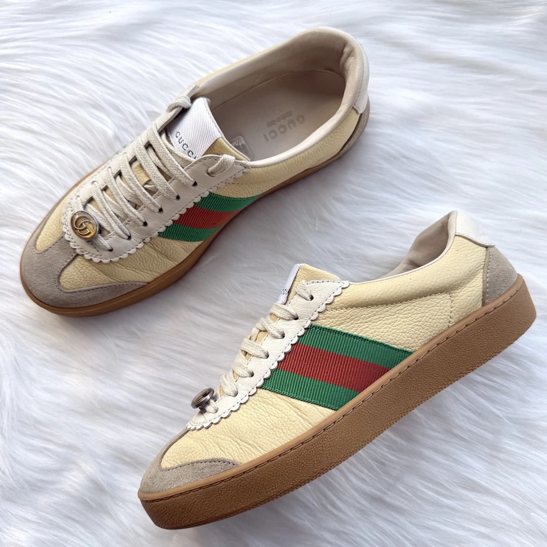 95新 GUCCI/古驰 G74 Web 牛皮拼接板鞋 36码 公价6.6k j2060