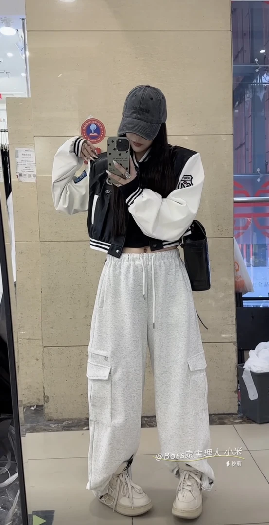 熊小姐家2025早春新款口袋工装抽绳休闲裤