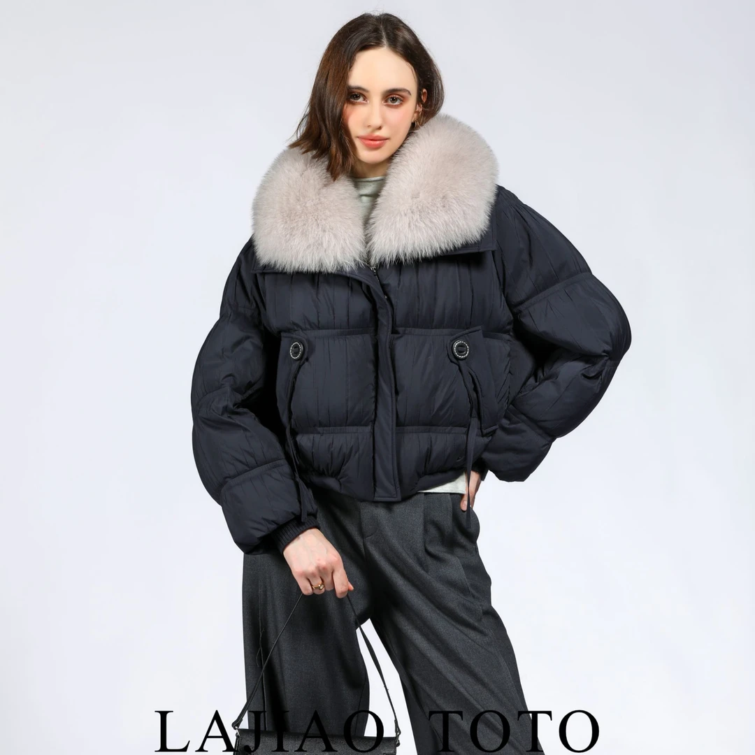 LAJIAO TOTO狐狸毛领90匈牙利白鹅绒冬季保暖女鹅绒服外套#85813