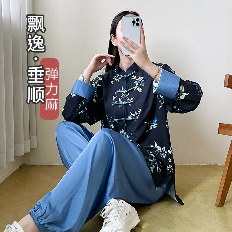 春秋-2516珍珠麻八段锦练功禅修的唐装中国风服饰春夏上衣