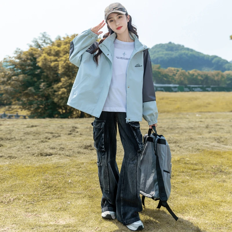 女童套装秋装2025新款儿童洋气时髦连帽冲锋衣时髦女孩秋款外套