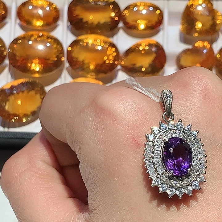 紫晶耳饰银S925镶嵌