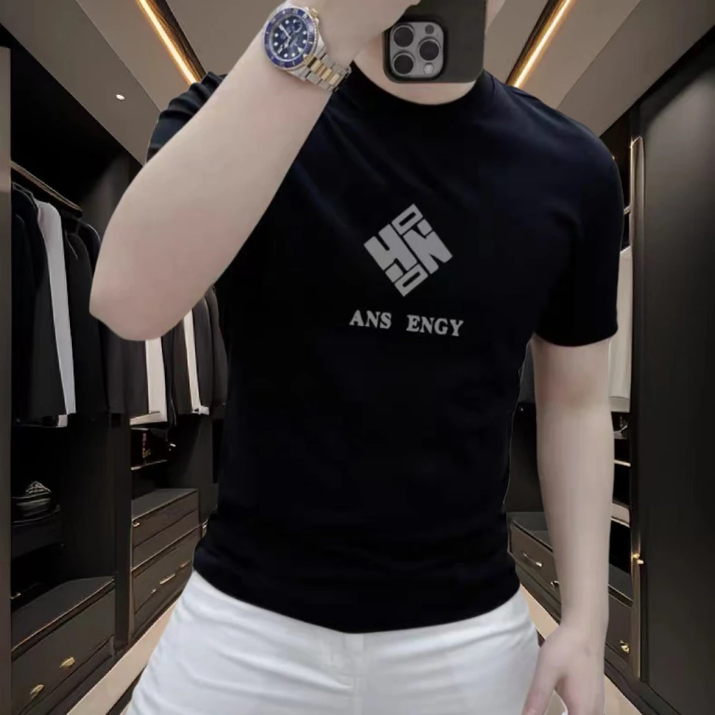 欧洲站潮牌轻奢设计感百搭印花短袖t恤男士凉感半袖夏季体恤