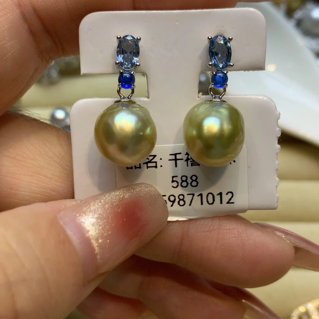 银S925镶嵌耳饰海水珍珠