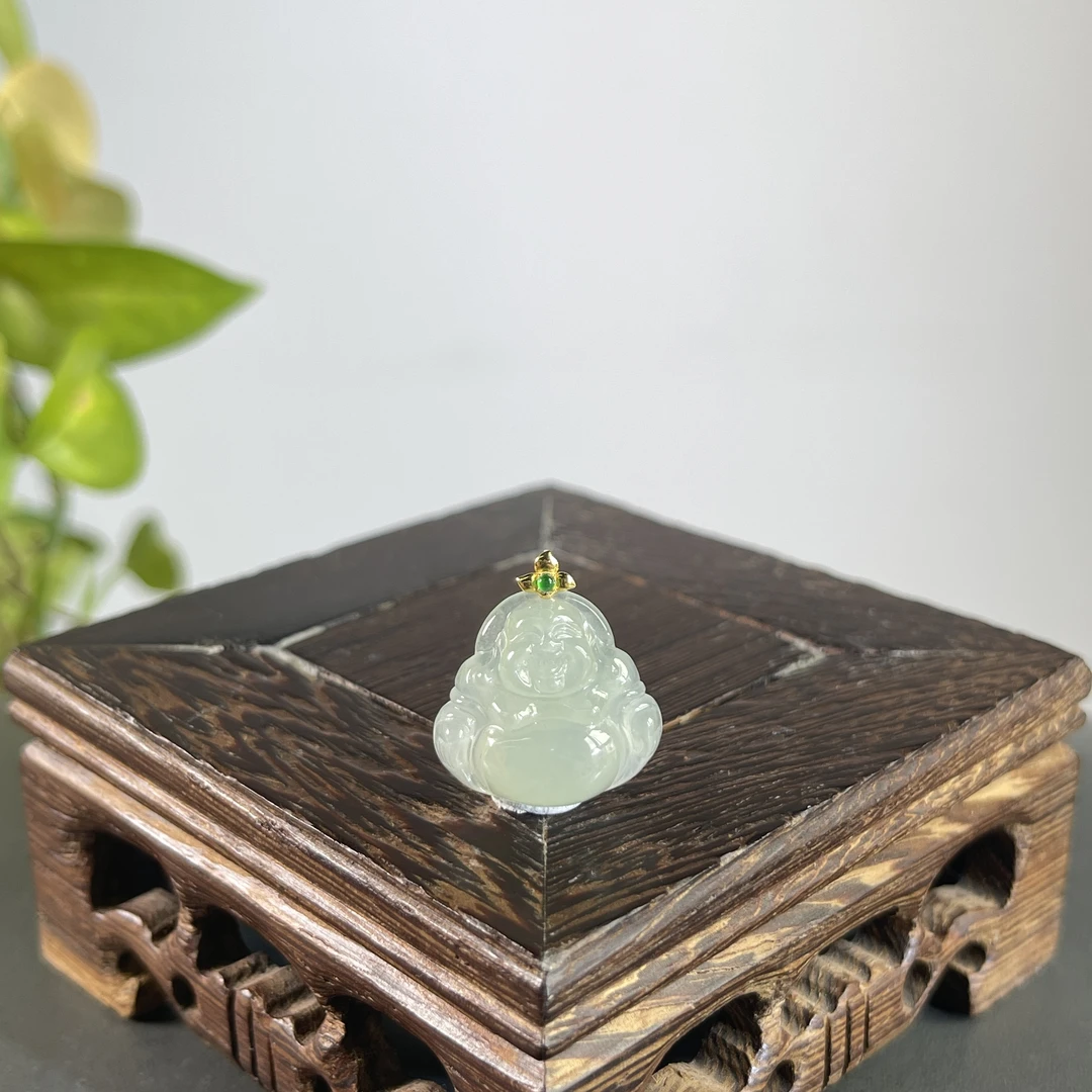 JTA18-54 天然缅甸A货翡翠 18K扣佛公