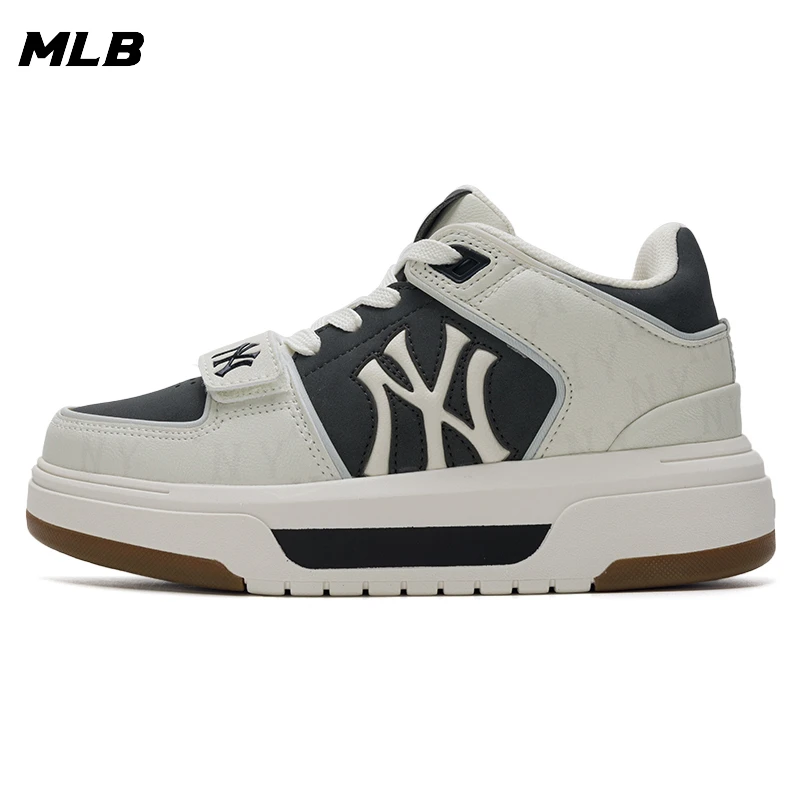 MLB男女鞋学长鞋新款老花NY厚底增高板鞋情侣百搭休闲鞋3ASXW015N