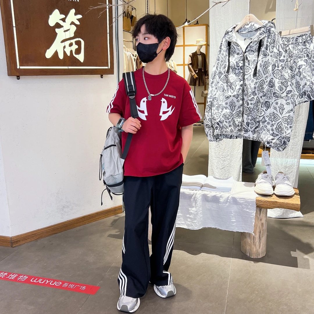 【品牌】男童中大童儿童薄款夏装韩版时尚夏短袖长裤洋气男孩潮套装