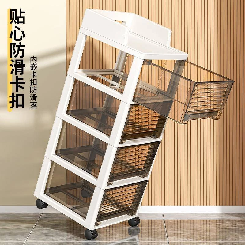 小推车置物架落地多层可移动客厅抽屉式收纳架零食卧室玩具储物柜