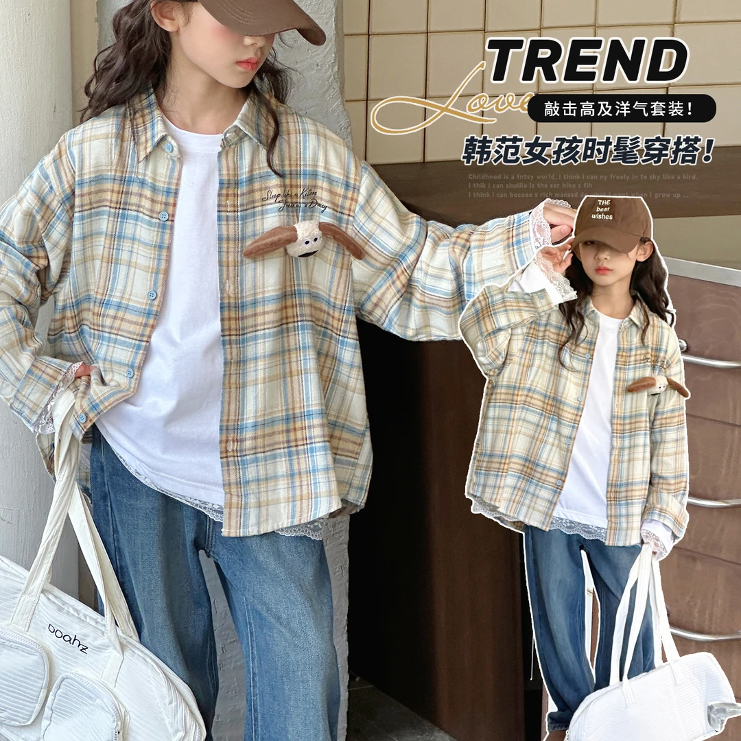 女童秋装纯棉数码印花衬衫小女孩春秋薄外套儿童中大童韩版时髦