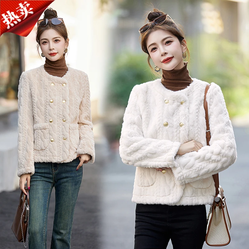 哥弟阿玛施正品重工云锦貂绒外套上衣女冬法式毛绒小香风外套冬