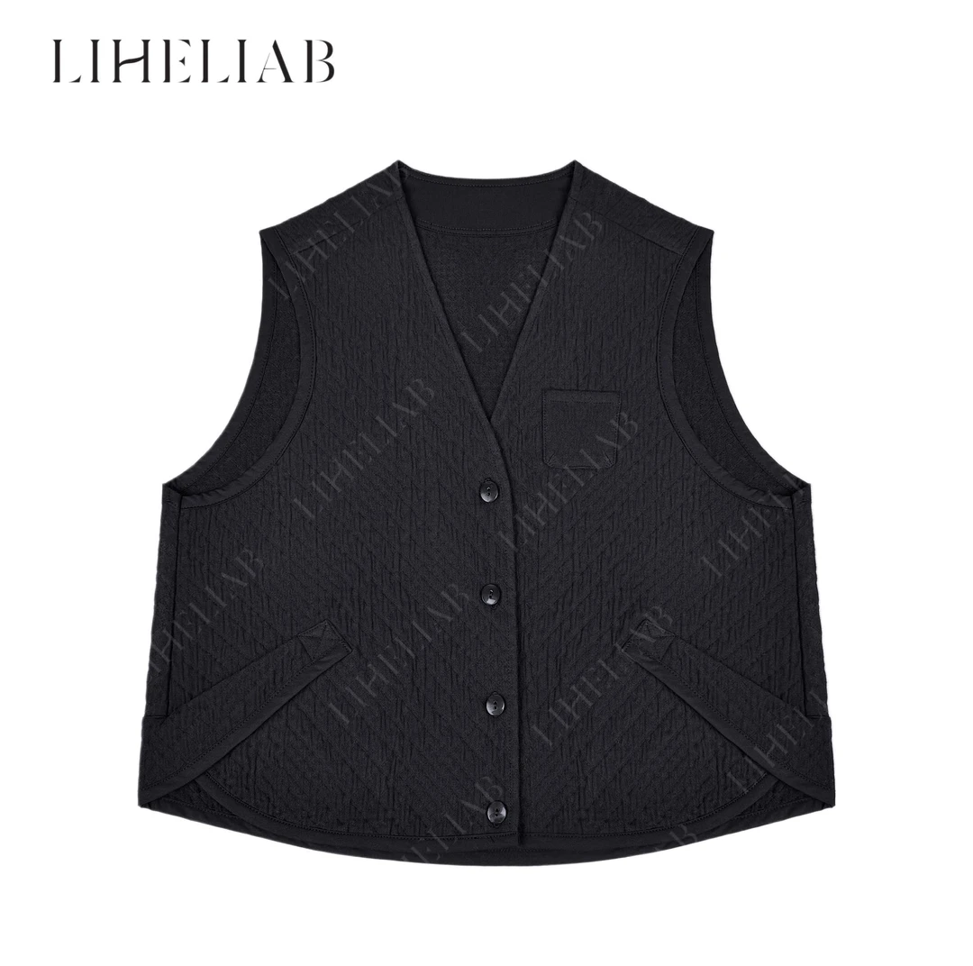 宝儿家 / 日系小马甲 早春新款棉麻褶皱感宽松V领外搭高级感马甲