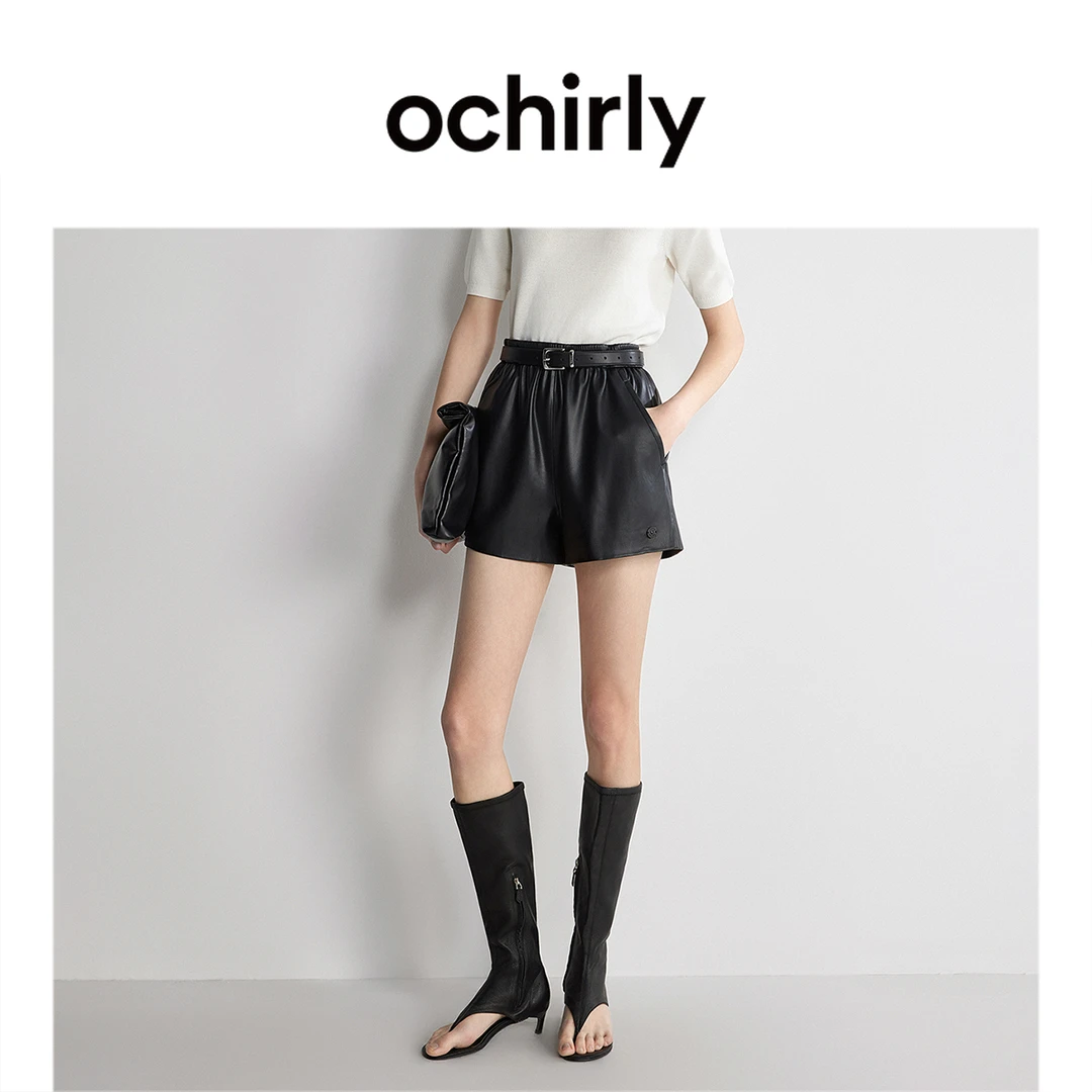 ochirly欧时力 环保仿皮西装休闲裤直筒夏季新品