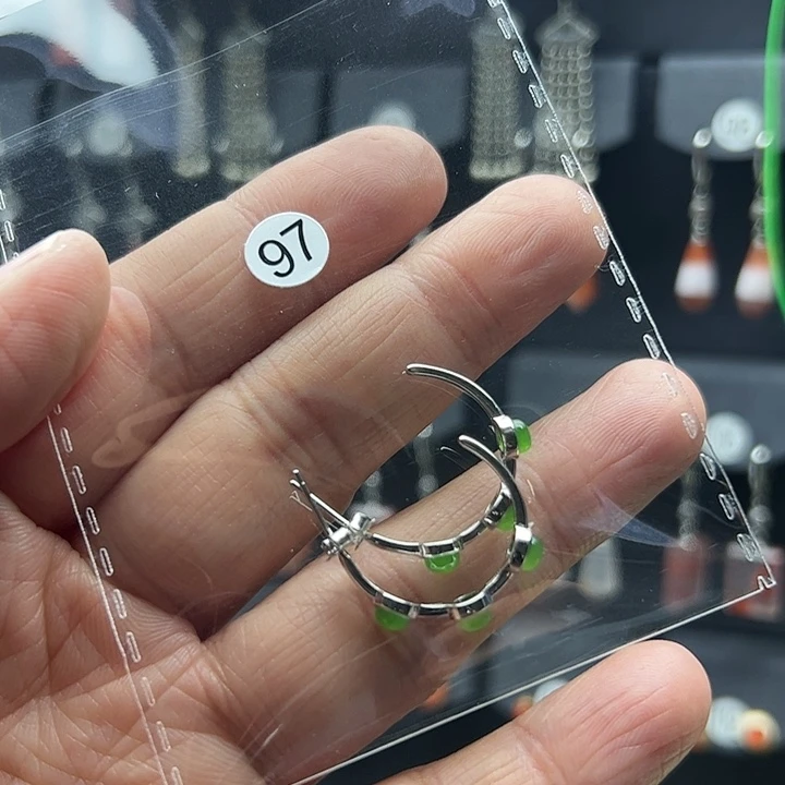 和田玉（碧玉）耳饰银S925镶嵌假***果