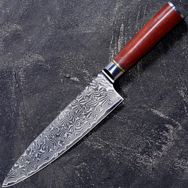 《影》大马士革红檀木柄雨滴纹主厨10cr15mov钢牛刀