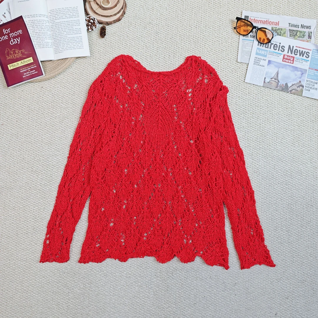 2025春季新款时尚休闲纯色镂空毛衣针织长袖9479