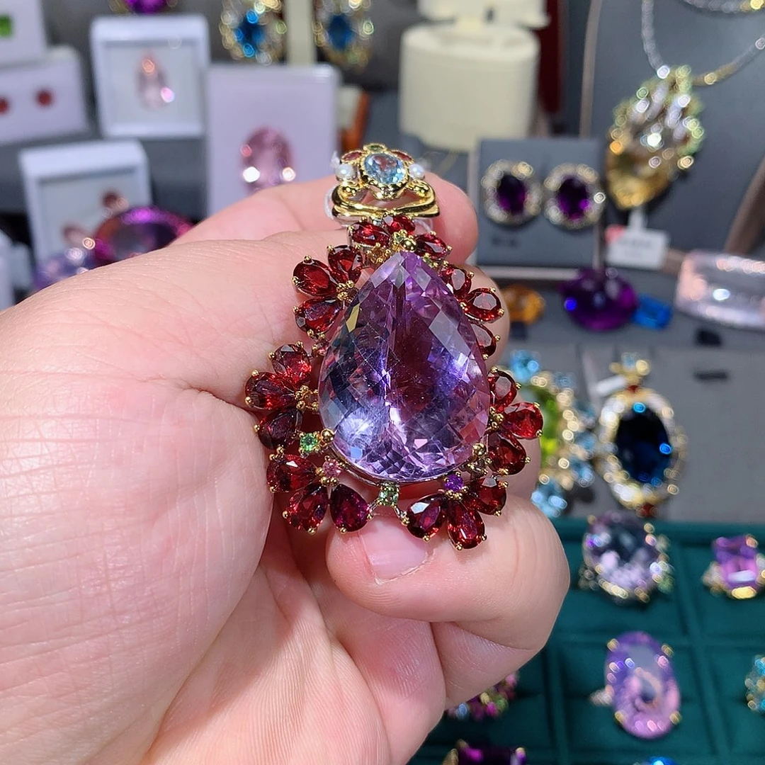 水晶吊坠银S925镶嵌吊坠