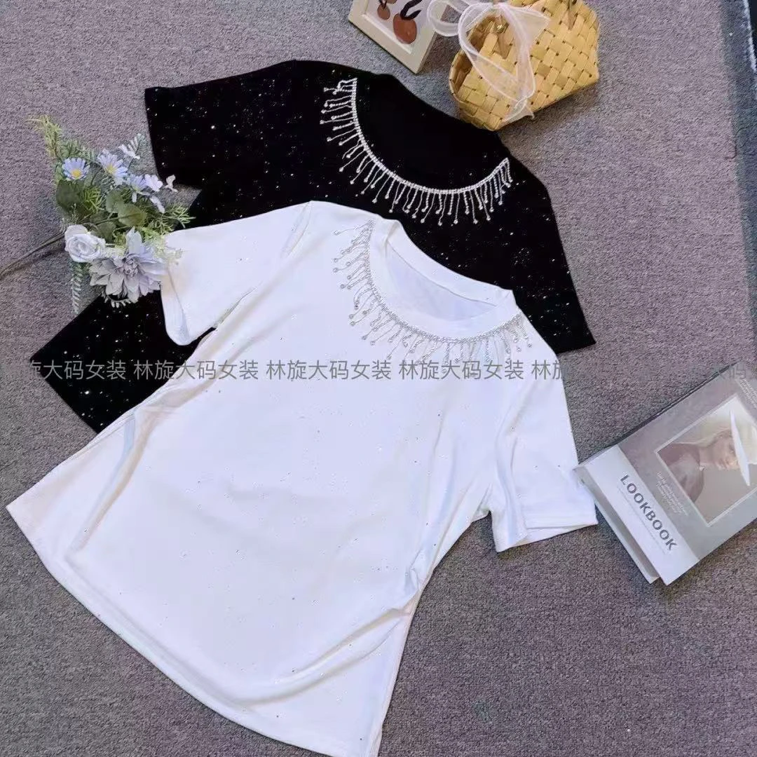 新款2025大码气质减龄重工圆领T恤女休闲百搭时尚短袖/3329