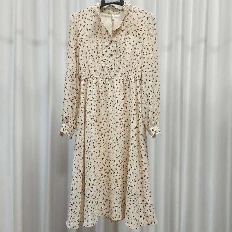 【诗M】Y403-5  女装春季长袖碎花系带连衣裙红色1381322