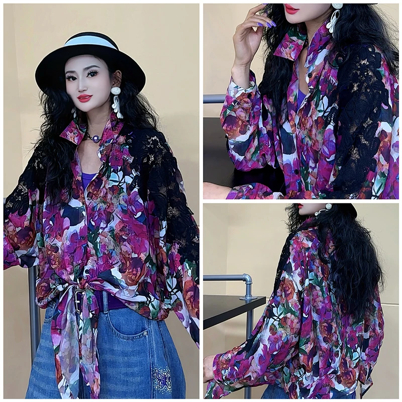 春季提花蕾丝衬衫女2025新款宽松显瘦休闲长袖百搭上衣衬衫-8322