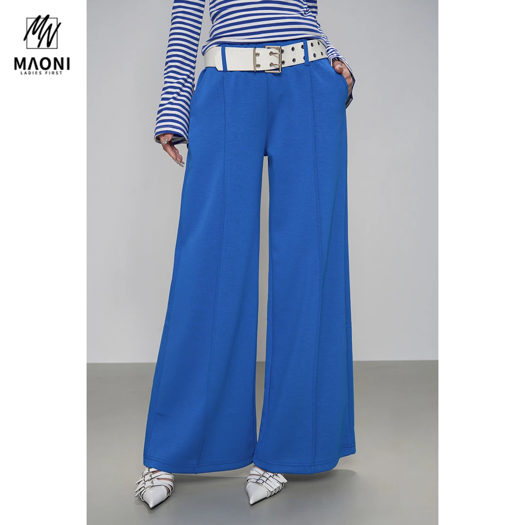 毛妮Peshe【克莱因蓝阔腿裤】配腰带高腰显瘦直筒百搭休闲裤L1368