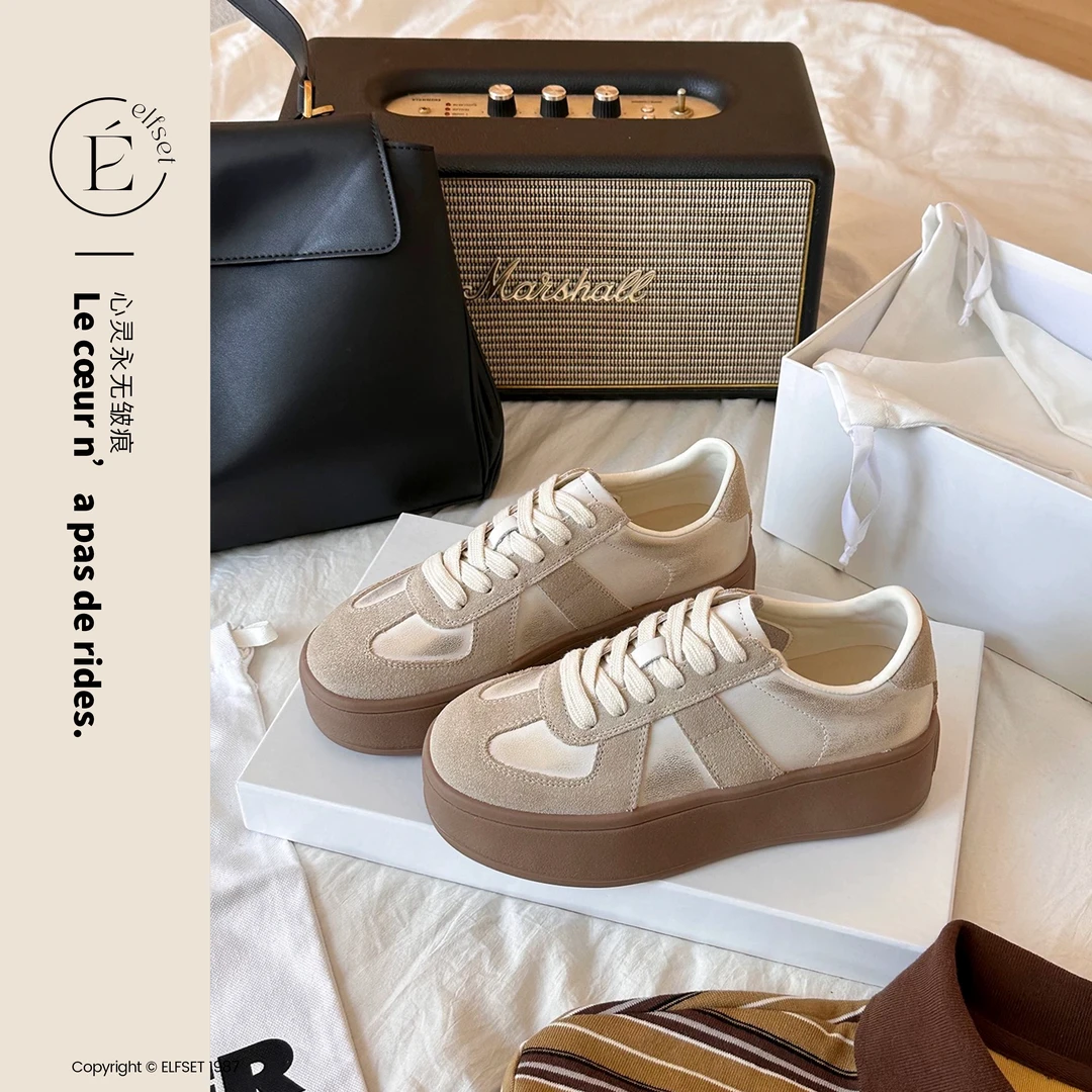 ÉLFSET | 软底板鞋2025新款春款真皮厚底增高百搭德训鞋-ESE-1969