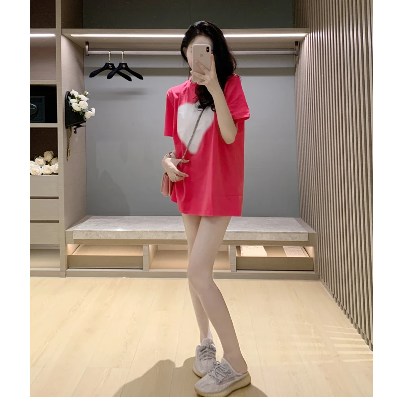 短袖女款爆款2025新款夏季大码显瘦运动时尚休闲宽松爱心图案T恤