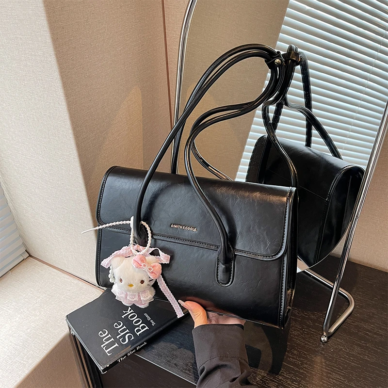 Aimitu2025新款日常纯色学院风简约百搭质感大容量通勤单肩包