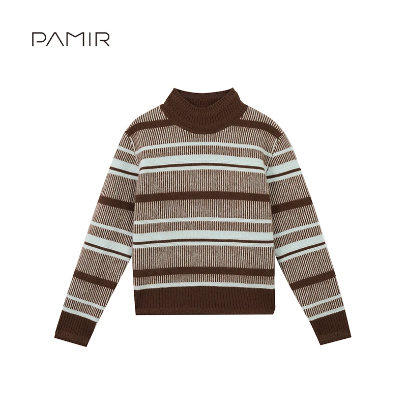【冬姐精选】PAMIR秋冬新款拉绒女半高领条纹羊绒加厚针织衫 LR198