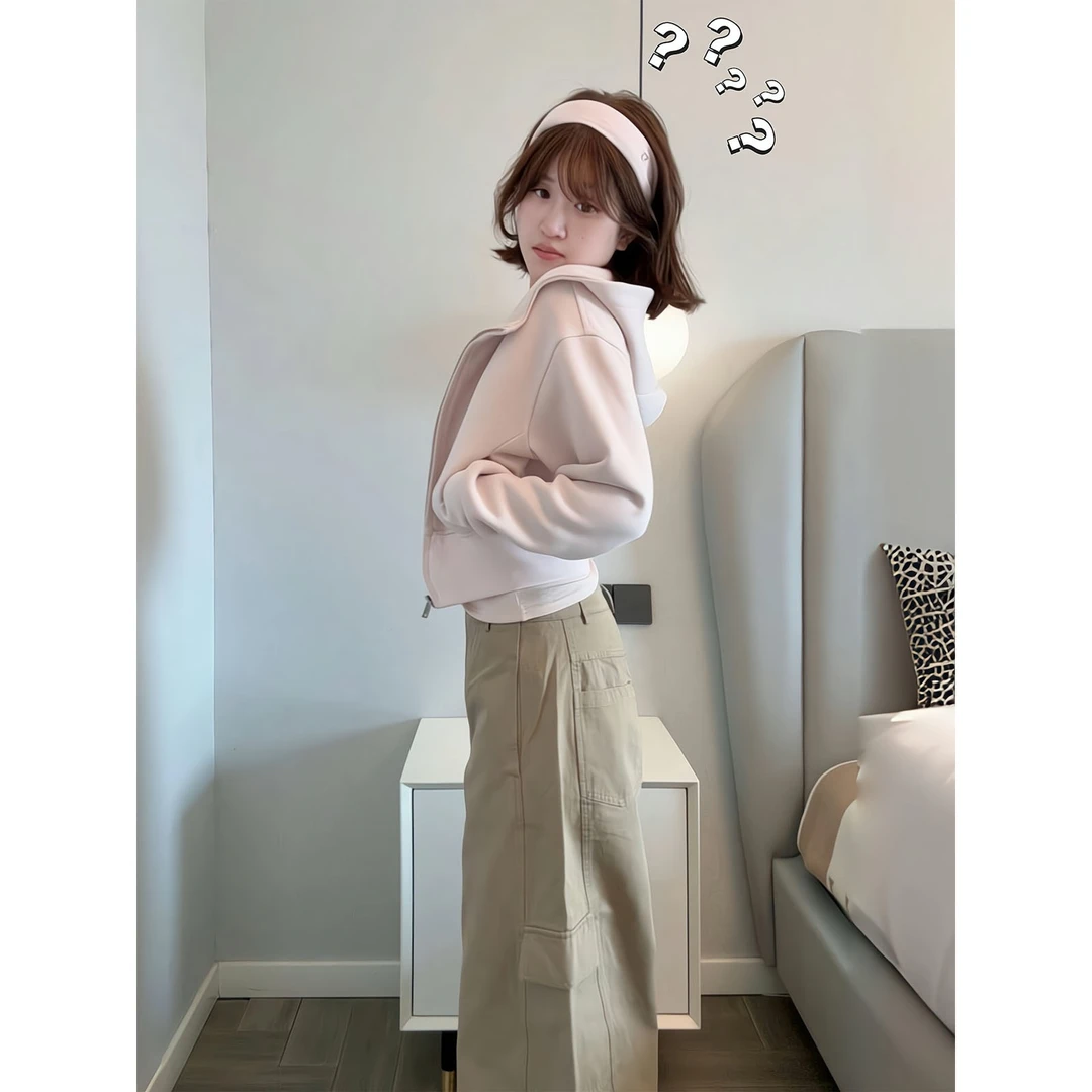 秋季宽松连帽长袖卫衣百搭气质上衣口袋工装裤阔腿弯刀裤直筒长裤