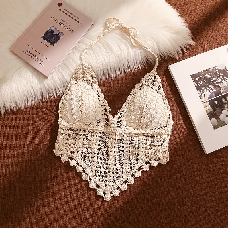 辣妹复古波西米亚风镂空挂脖针织吊带背心女夏季度假风美背上衣