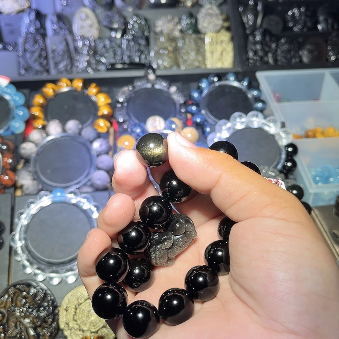 黑曜岩未镶嵌手串阿****t金曜石16m单珠