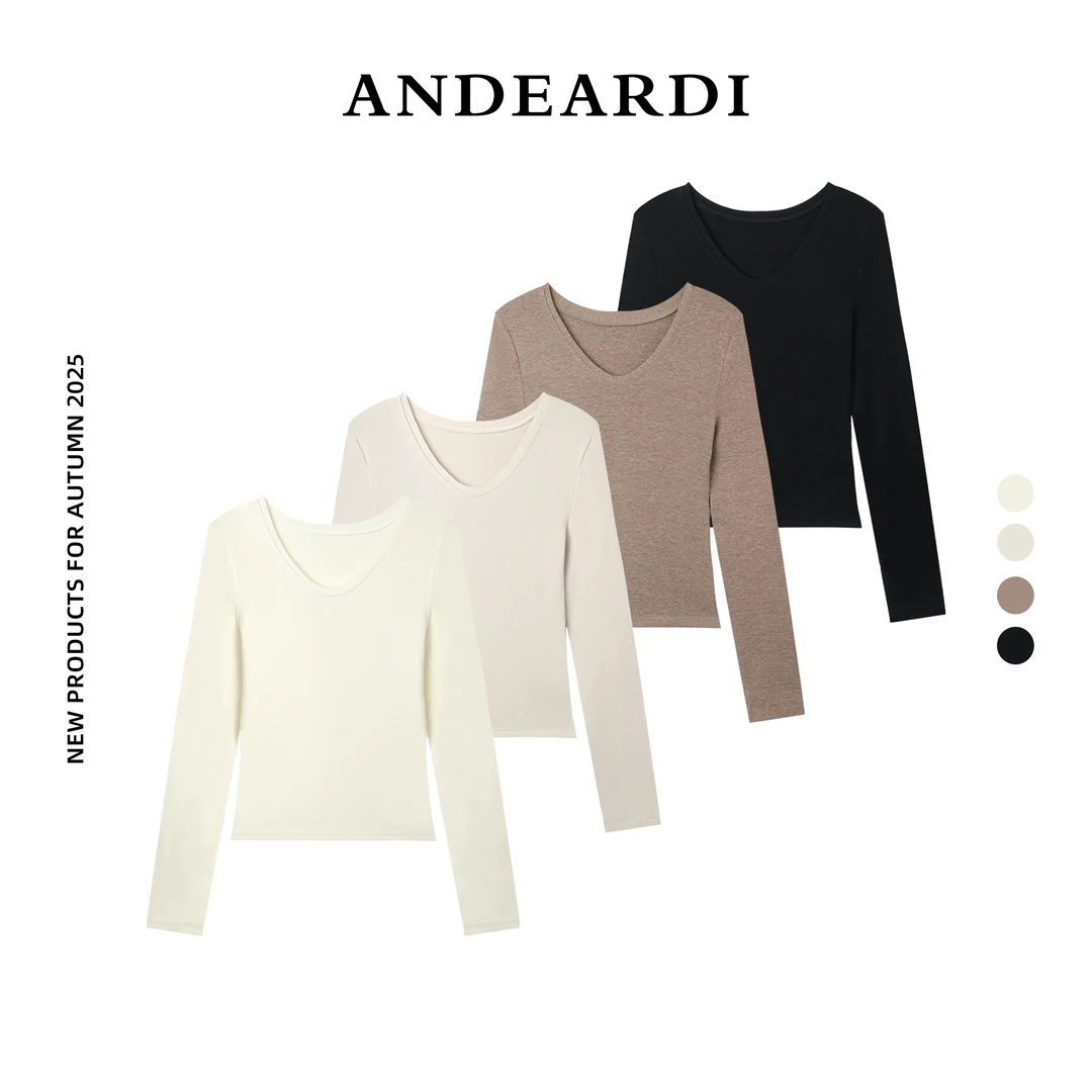 ANDEARDI透气V领森系修身女士长袖T恤修身保暖显瘦