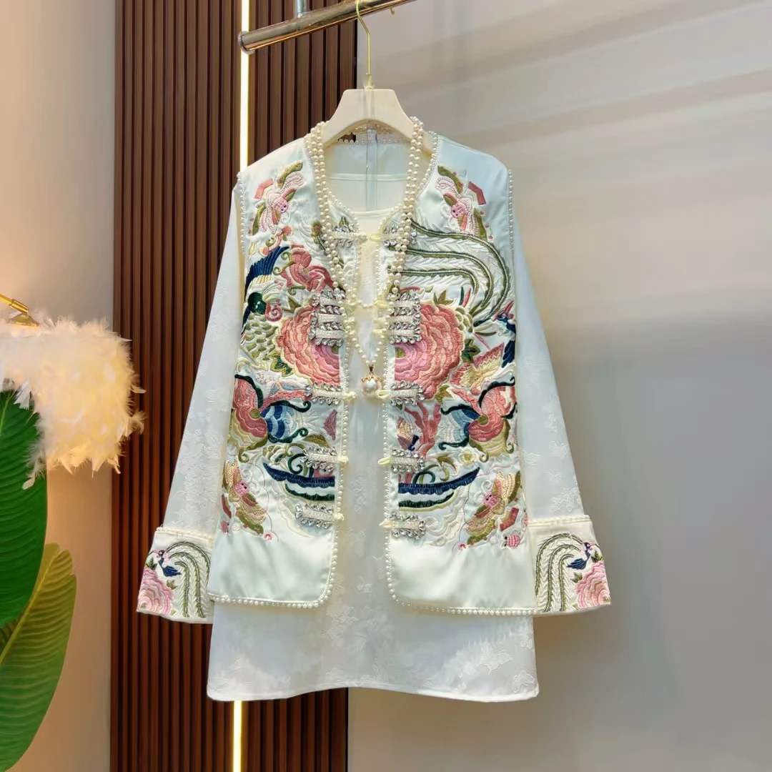 新中式轻奢时尚重工气质刺绣盘扣复古马甲百搭刺绣拼接打底套装