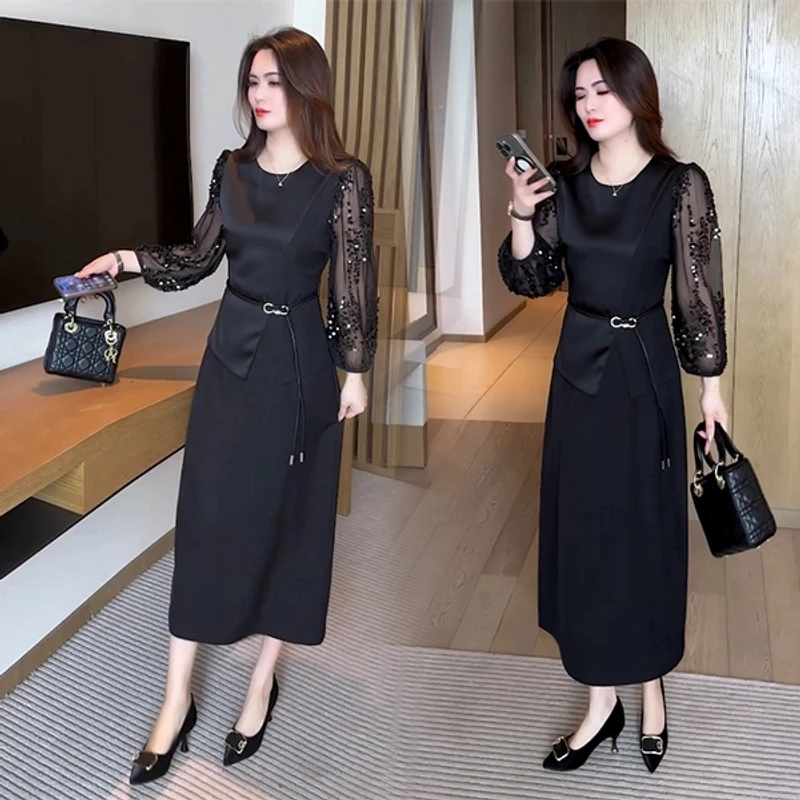 春季新款女装气质显瘦时尚洋气减龄收腰百搭连衣裙22