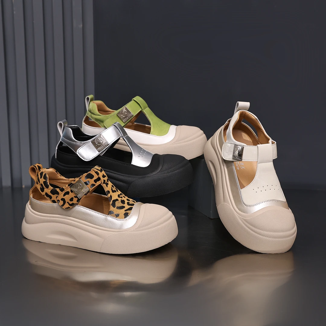 【翔子轻奢】2025夏季增高软底时尚百搭凉鞋真皮防滑包头洞洞鞋女