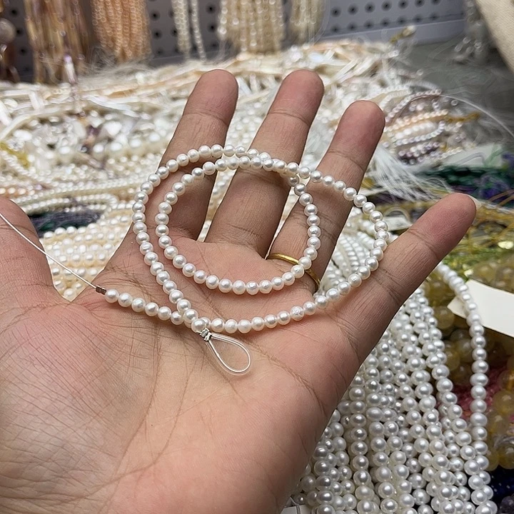 螳***艺未镶嵌玛瑙/玉髓珠宝半成品一条4mm左右珍珠1