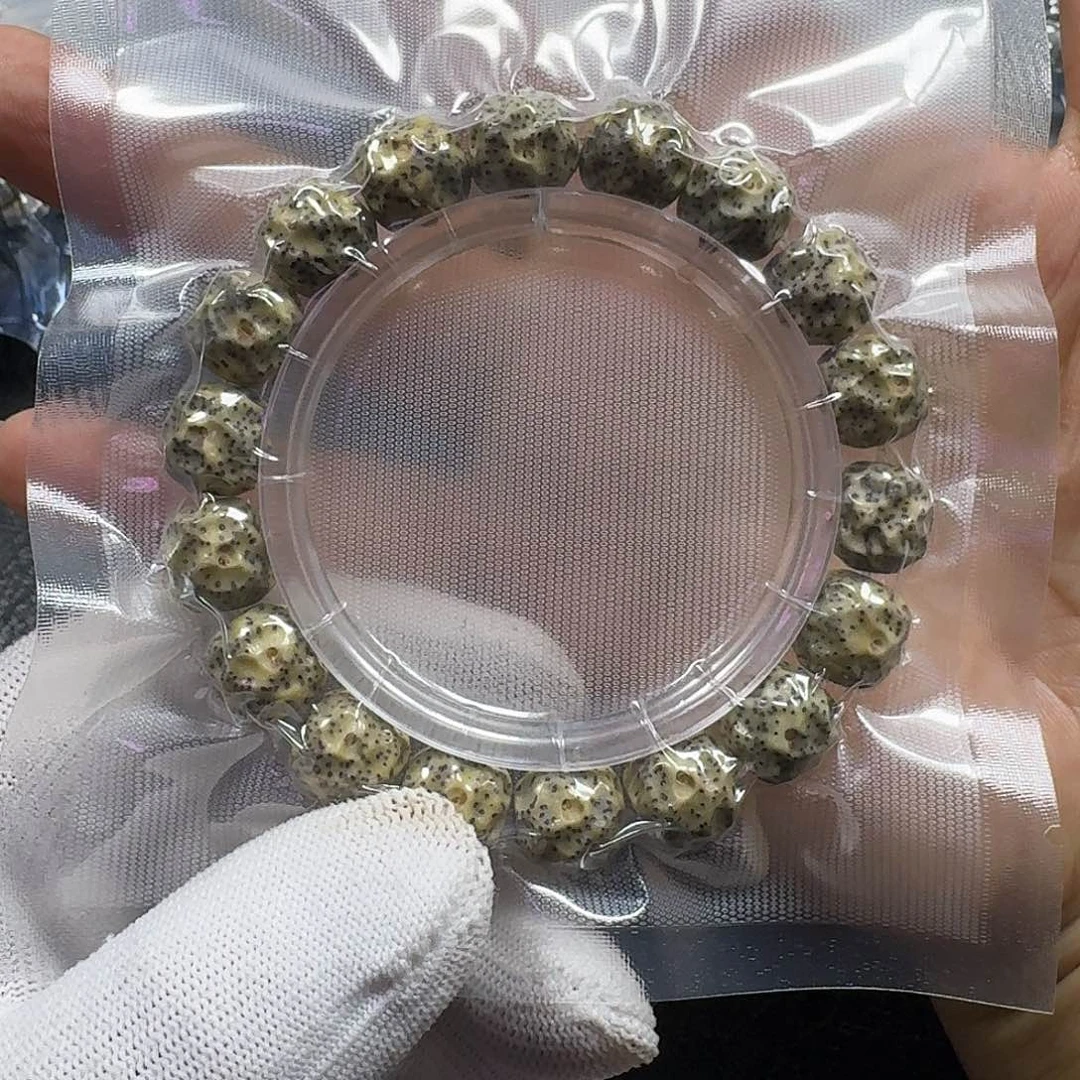 星月菩提手串D**牛星月菩提12mm加石玉料无相（氧化走色）