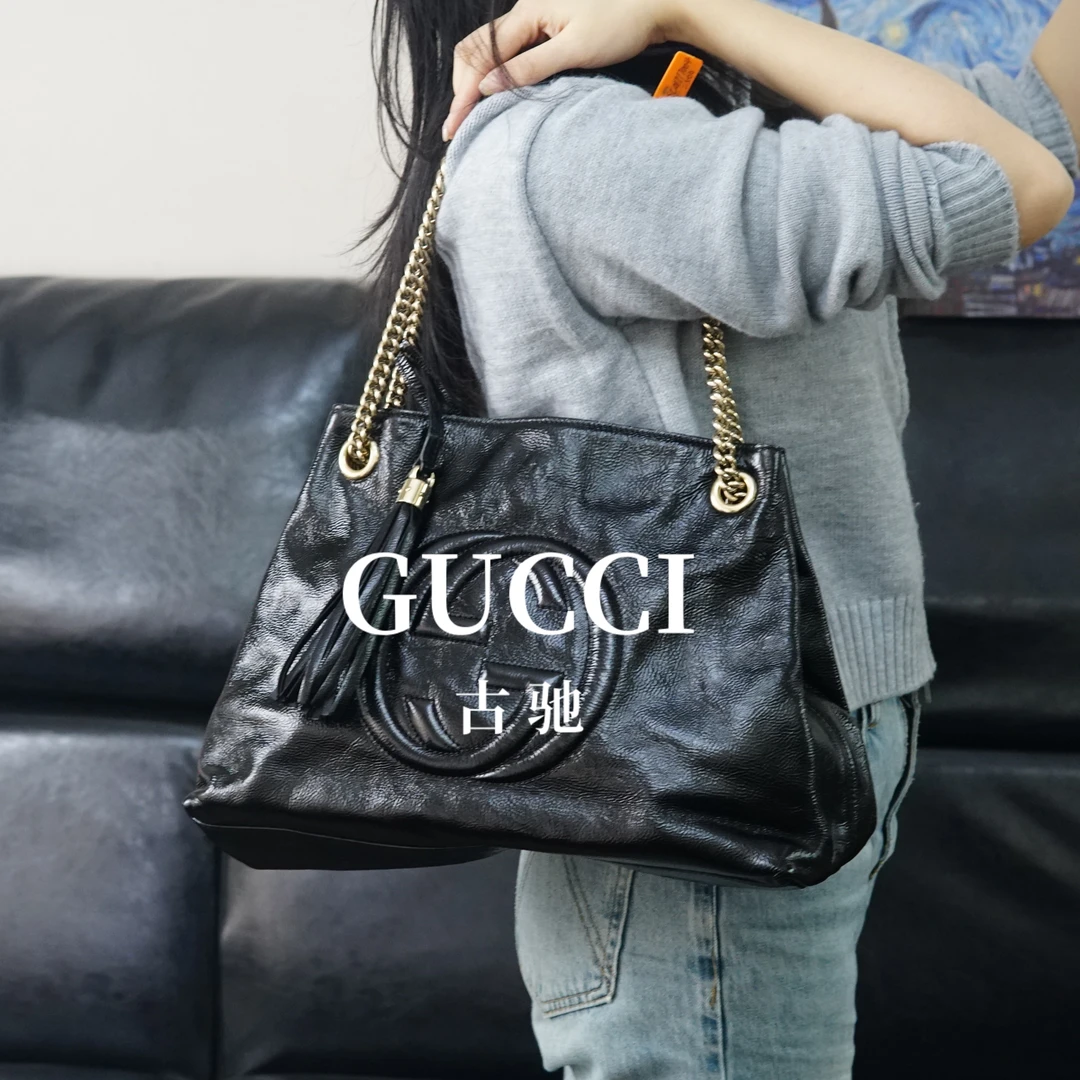 95新 GUCCI/古驰 黑色链条包/SC01717004/7004