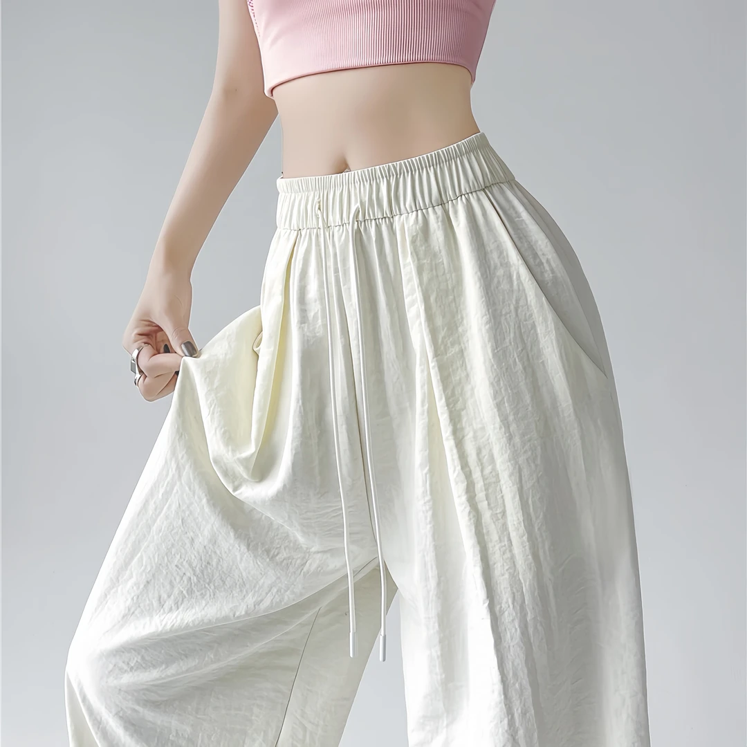 SM潮流奶芙裤冰丝阔腿裤女秋季新款高级宽松百搭直筒休闲山本裤