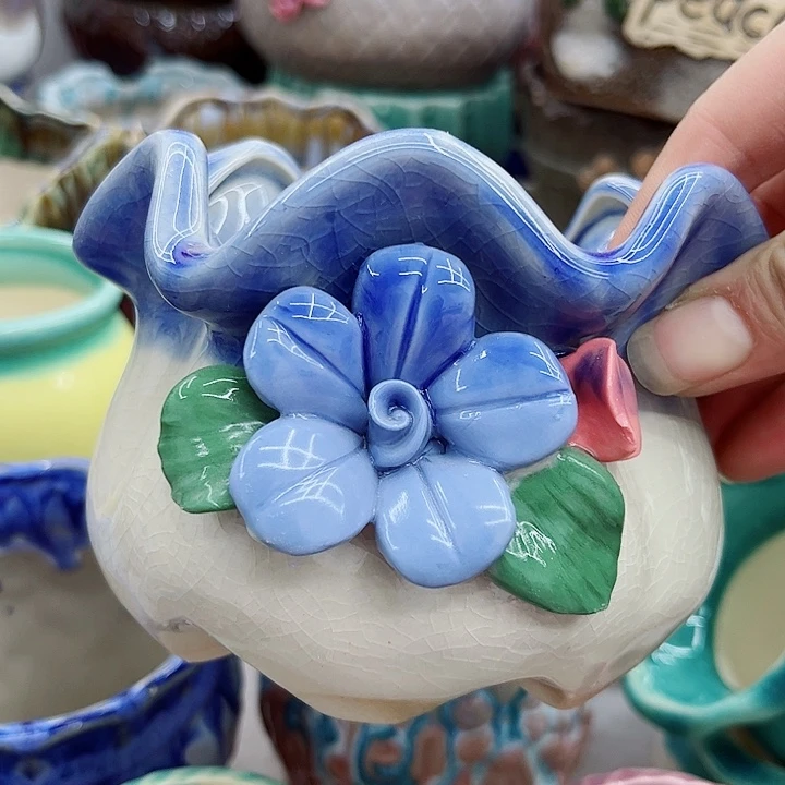 多肉绿植陶瓷花盆9.9包邮，有孔