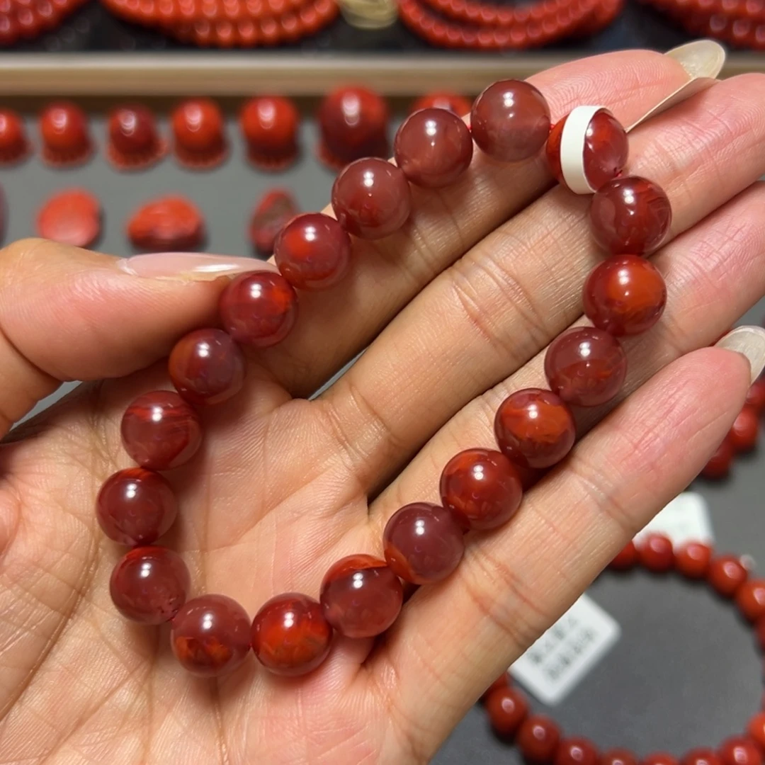 南红玛瑙未镶嵌手串 牛红冻肉飘花 约10mm 福利