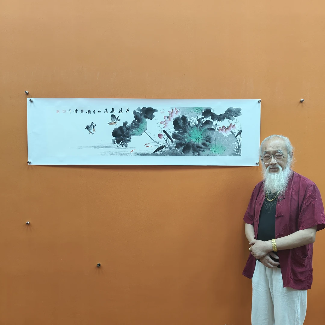 赵兴业《香远益清》四尺对开 托裱 136*34cm -古墨堂3