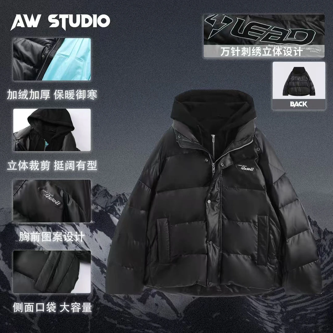 “AW”『雪國战甲』240克高蓬松蛋白皮羽绒服外套.灰鸭绒连帽Z-5520