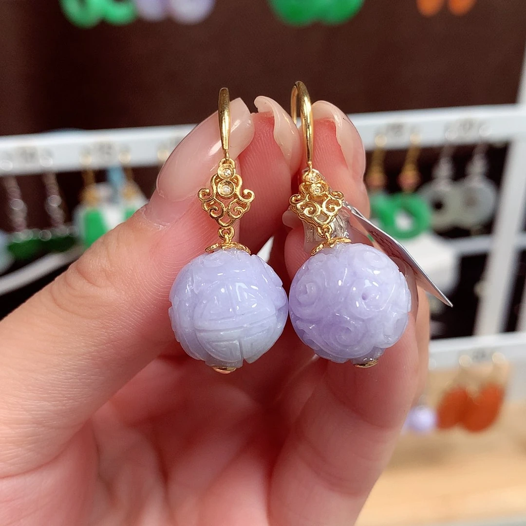 翡翠耳饰18K金镶嵌天然翡翠