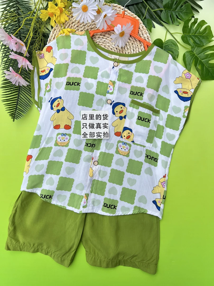 D042山东人造棉童装店断码清仓昌乐壹号童仓绵绸上衣裤子套装裙子