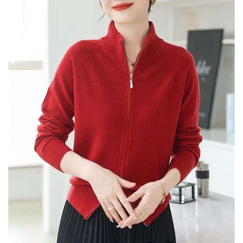 66秋冬新款立领拉链毛衣外套宽松针织开衫上衣外穿爆款